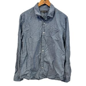 Slate and stone stripe button up blue white dress causal top boho beach chic